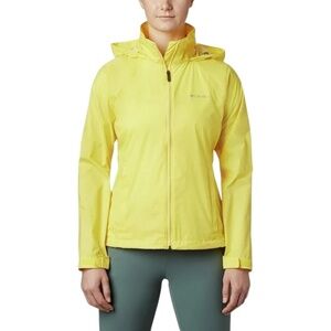 COLUMBIA Women's Jacket Rain Hooded Packable Yellow Size M